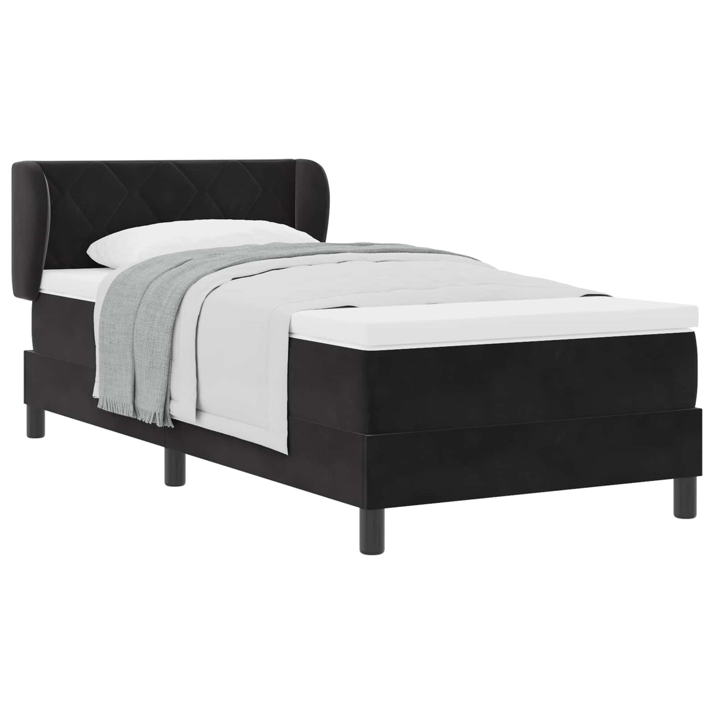 vidaXL Κρεβάτι με ελατήρια με κεφαλάρι Μαύρο 90 x 200 cm Βελούδο