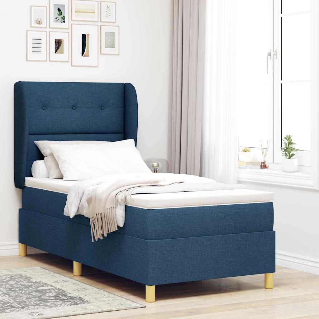 vidaXL Κρεβάτι με ελατήρια με κεφαλάρι Μπλε 200 x 100 cm ύφασμα