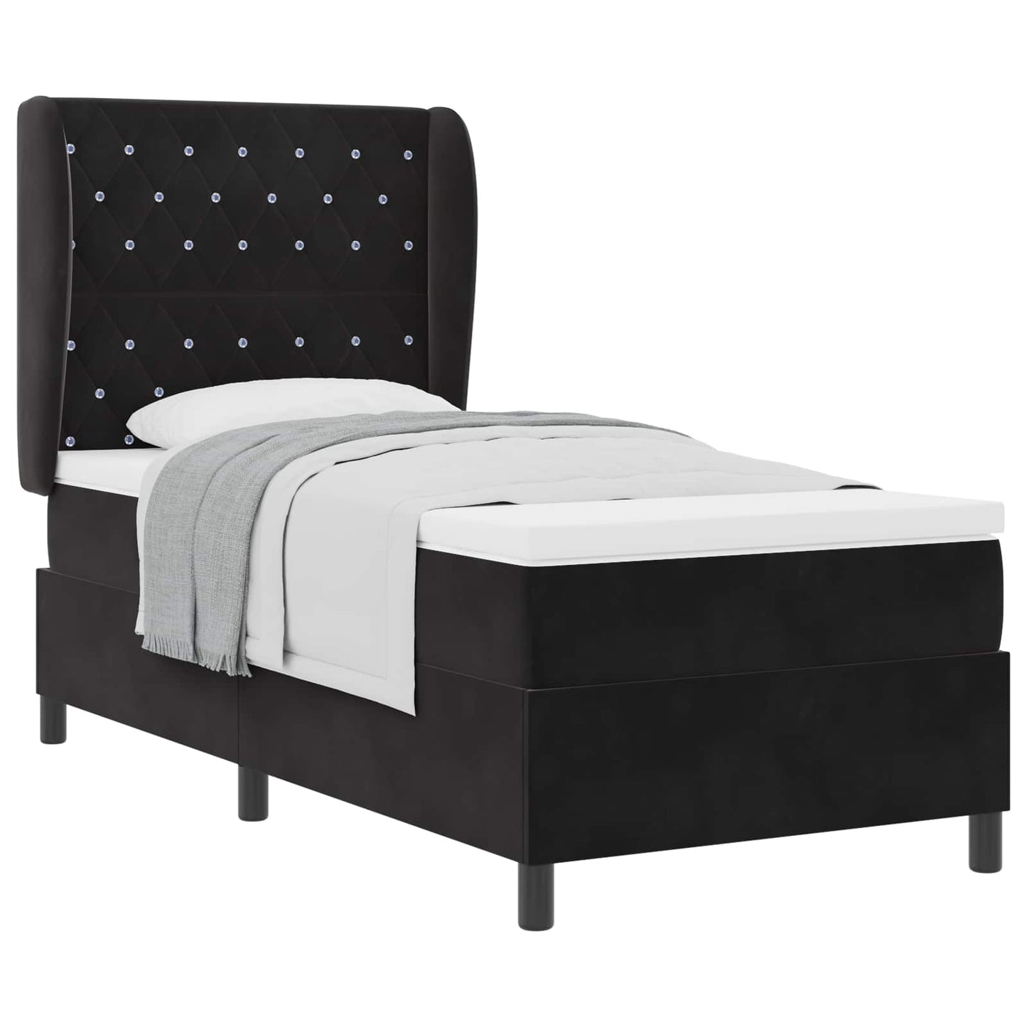 vidaXL Κρεβάτι με ελατήρια με στρώμα Μαύρο 190 x 90 cm Βελούδο