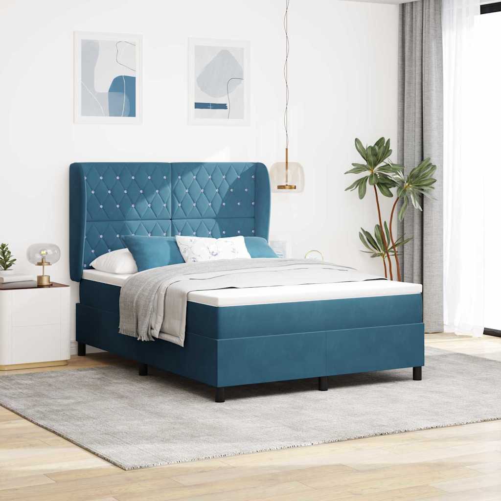 vidaXL Κρεβάτι με ελατήρια Σκούρο Μπλε 190 x 140 εκατοστά Βελούδο