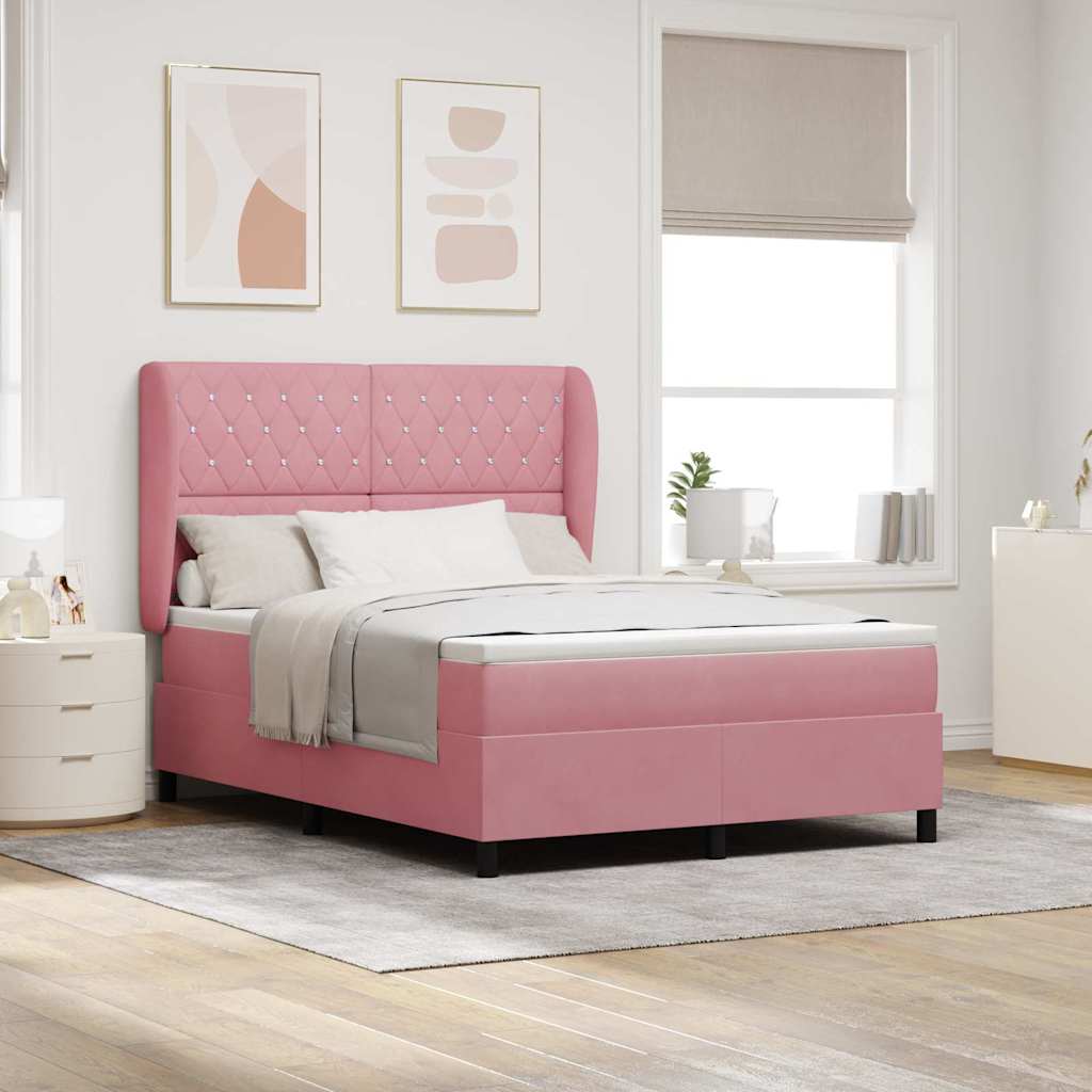 vidaXL Κρεβάτι με ελατήρια με στρώμα Ροζ 200 x 140 cm Βελούδο