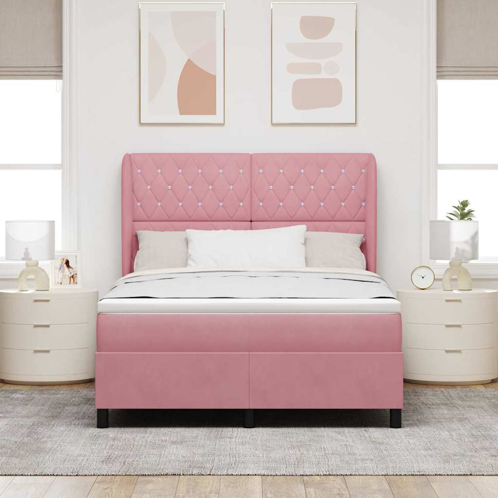 vidaXL Κρεβάτι με ελατήρια με στρώμα Ροζ 200 x 140 cm Βελούδο