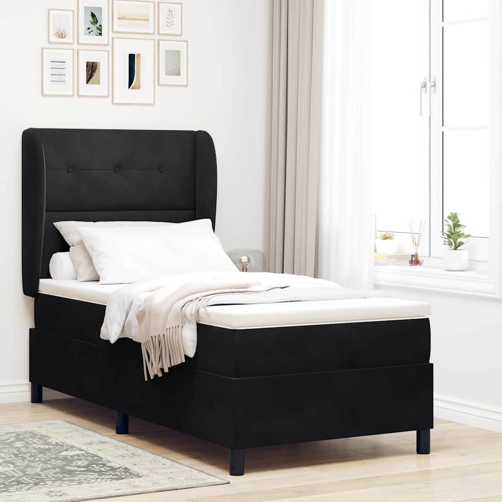 vidaXL Κρεβάτι με ελατήρια με κεφαλάρι Μαύρο 200 x 100 cm Βελούδο