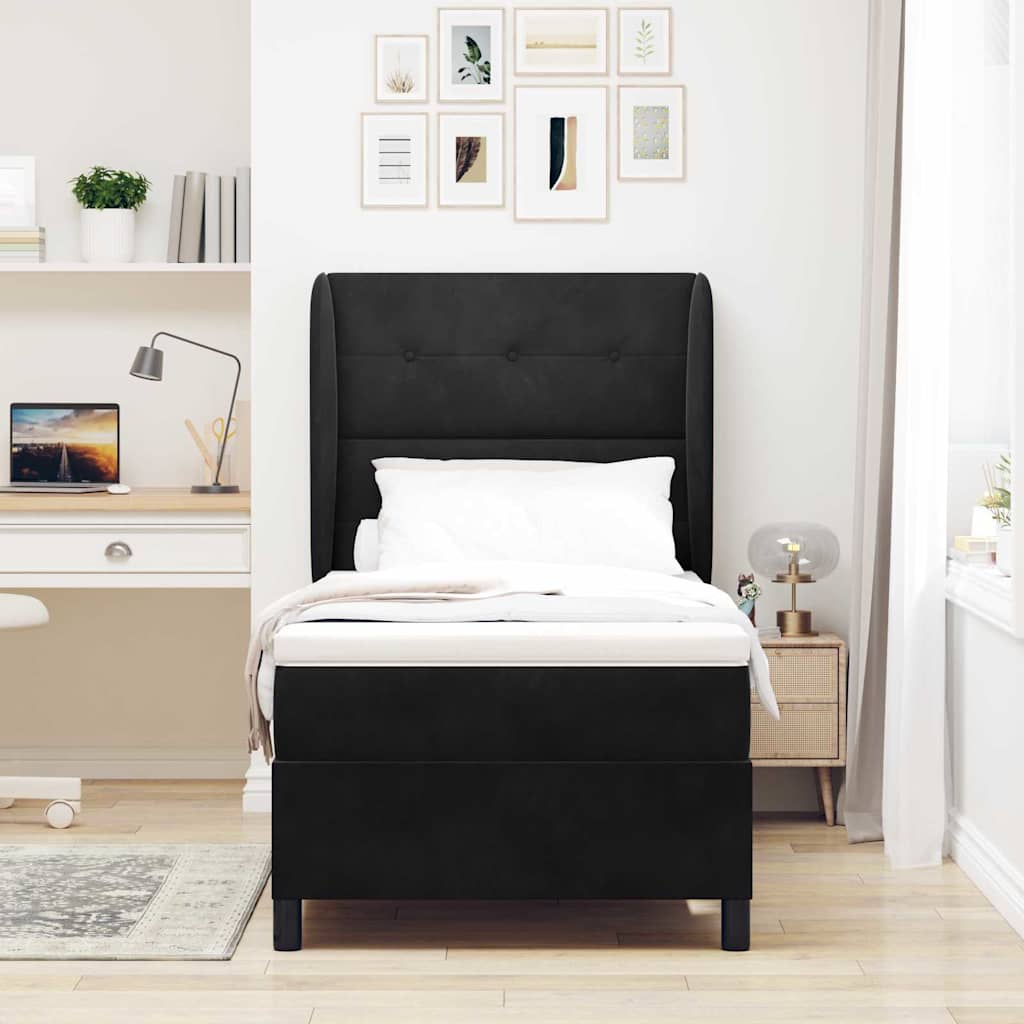vidaXL Κρεβάτι με ελατήρια με κεφαλάρι Μαύρο 200 x 100 cm Βελούδο