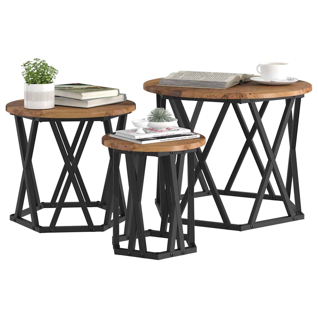vidaXL Κομοδίνο Μονάδας 3 pcs Παλαιό ξύλο 53 x 53 x 40 cm