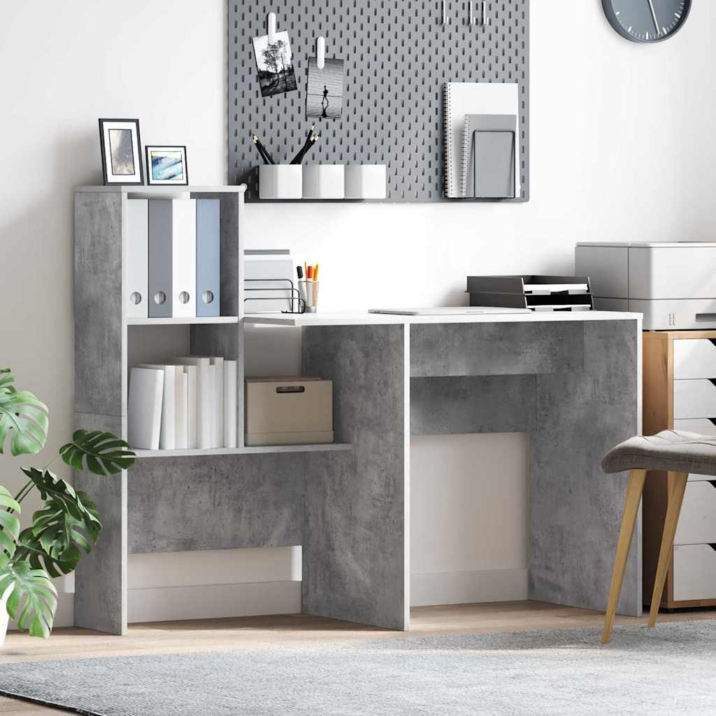 vidaXL Γραφείο με ράφι Γκρι σκυροδέματος 131.5 x 50 x 106.5 εκ.