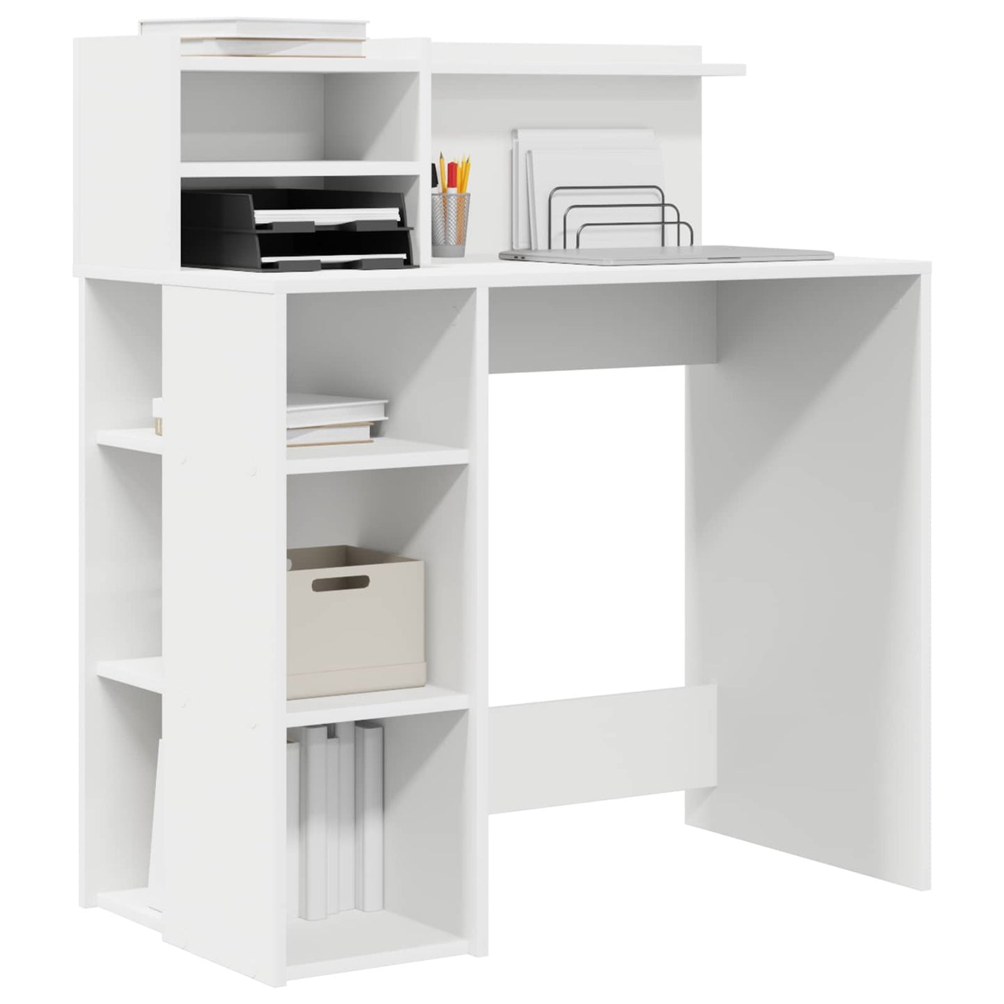 vidaXL Γραφείο με Αποθήκευση με ράφι Λευκό 90 x 48 x 101.5 εκ.