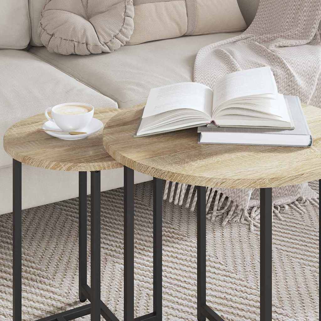 vidaXL Σετ βοηθητικά τραπεζάκια 2 pcs Βελανιδιά Σονομά και Μαύρο