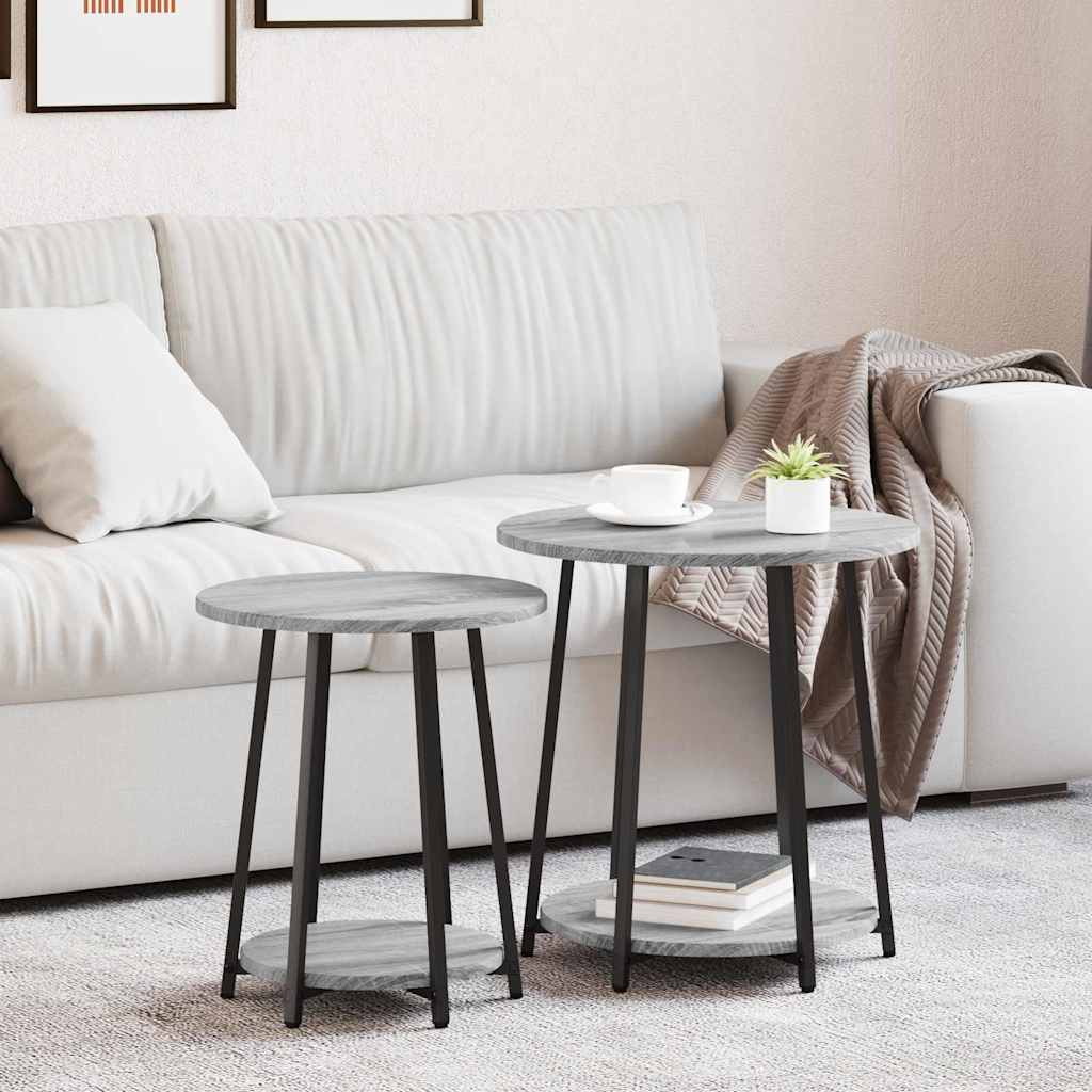 vidaXL Σετ βοηθητικά τραπεζάκια με ράφι 2 pcs Γκρι σονόμα και Μαύρο