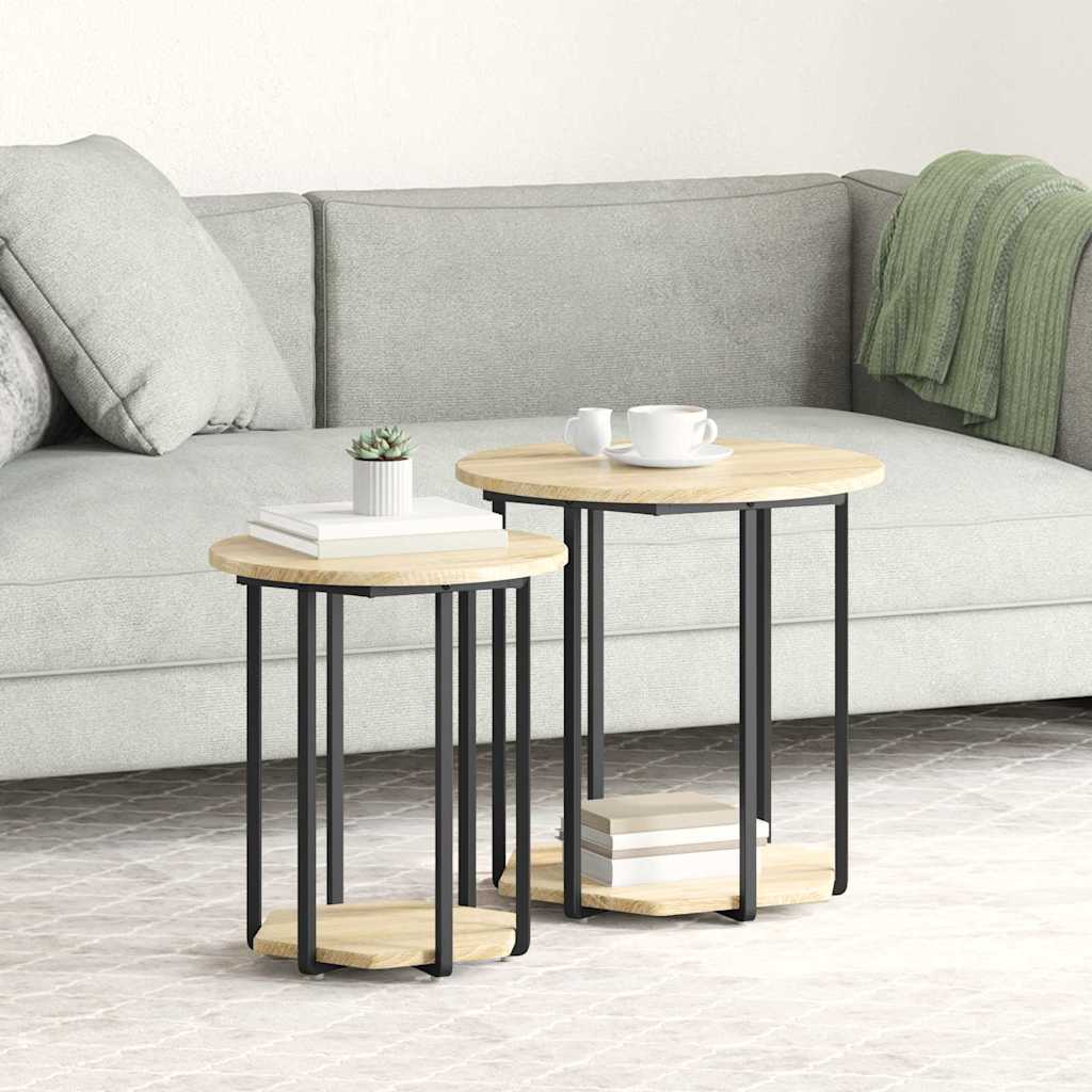 vidaXL Σετ βοηθητικά τραπεζάκια με ράφι 2 pcs Καφέ 50 x 50 x 50,5 cm