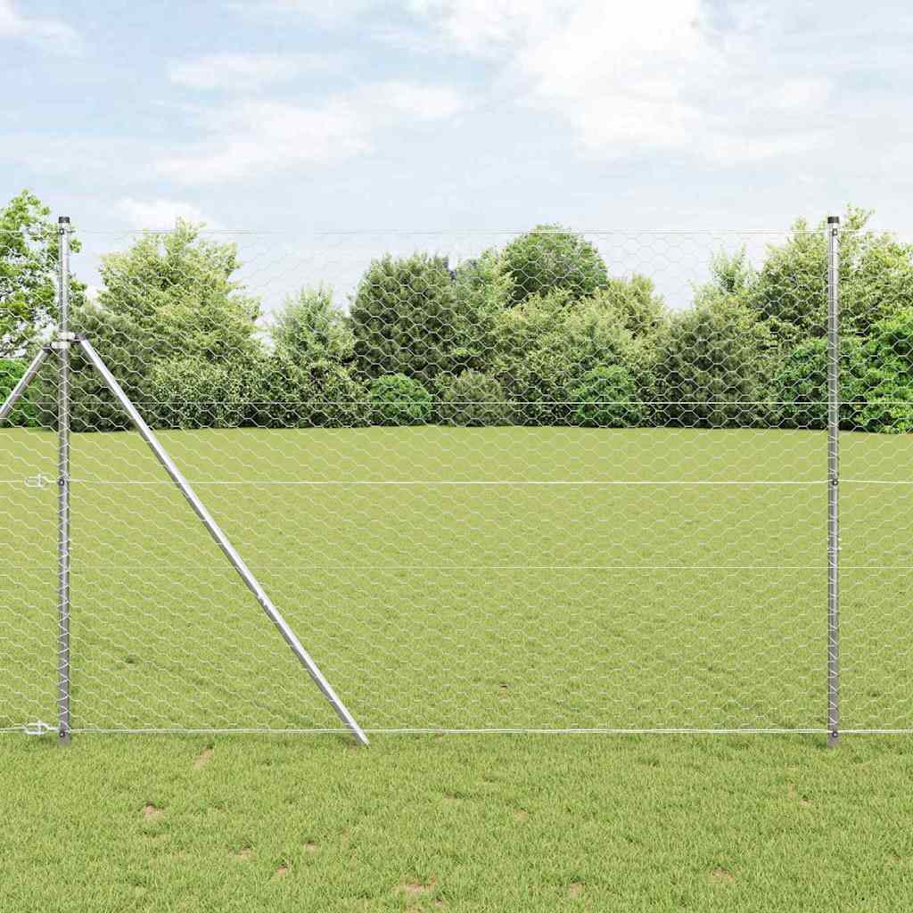 vidaXL Έξιγωνο φράχτη σταθερού εδάφους 50 x 1,5 m Ασημί Δίχτυ