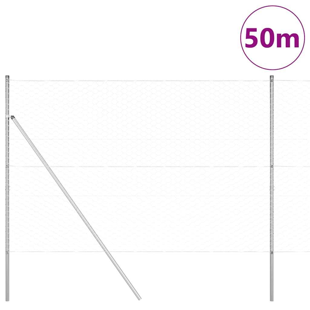 vidaXL Έξιγωνο φράχτη σταθερού εδάφους 50 x 1,5 m Ασημί Δίχτυ