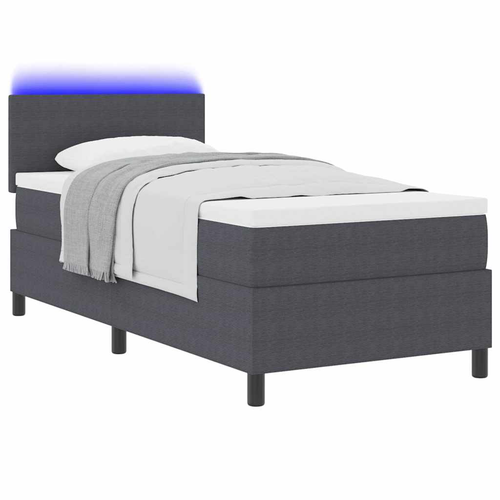 vidaXL LED Κρεβάτι με βάθρο Σκούρο Γκρι και Λευκό 90 x 190 cm
