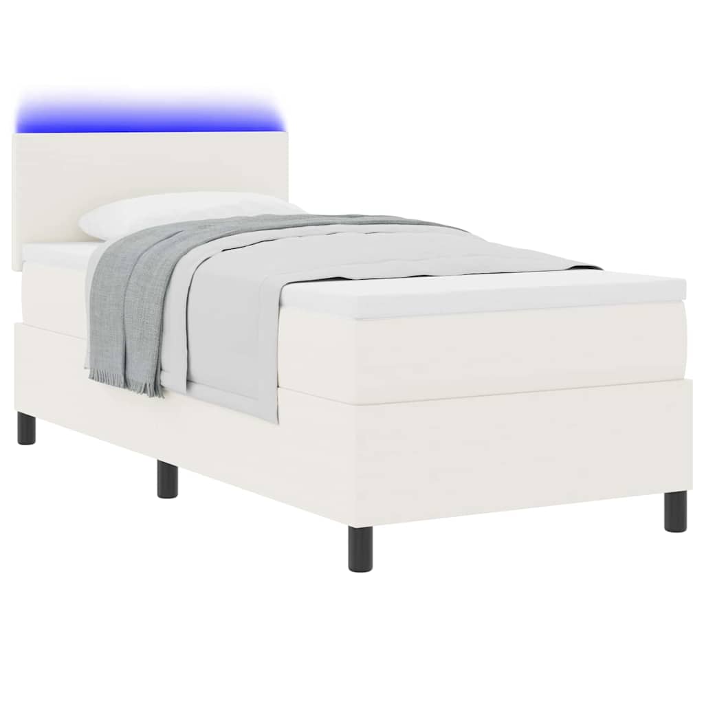vidaXL LED Κρεβάτι με βάθρο με κεφαλάρι Κρέμα και Λευκό 90 x 200 cm