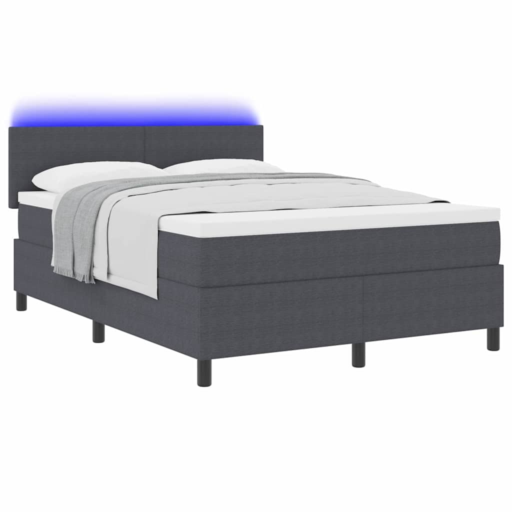 vidaXL LED Κρεβάτι με βάθρο Σκούρο Γκρι και Λευκό 140 x 190 cm