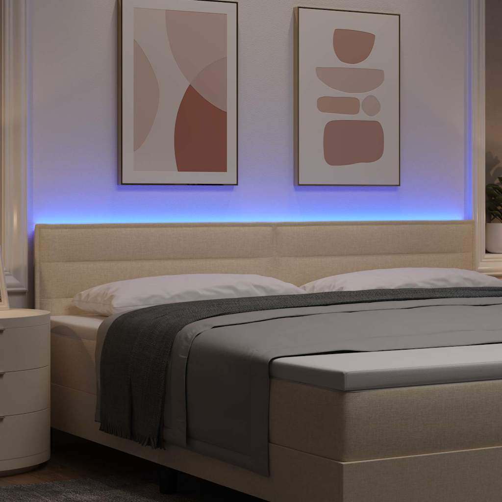 vidaXL LED κεφαλάρι με LED ταινίες φωτός Κρεμ 200 cm ύφασμα