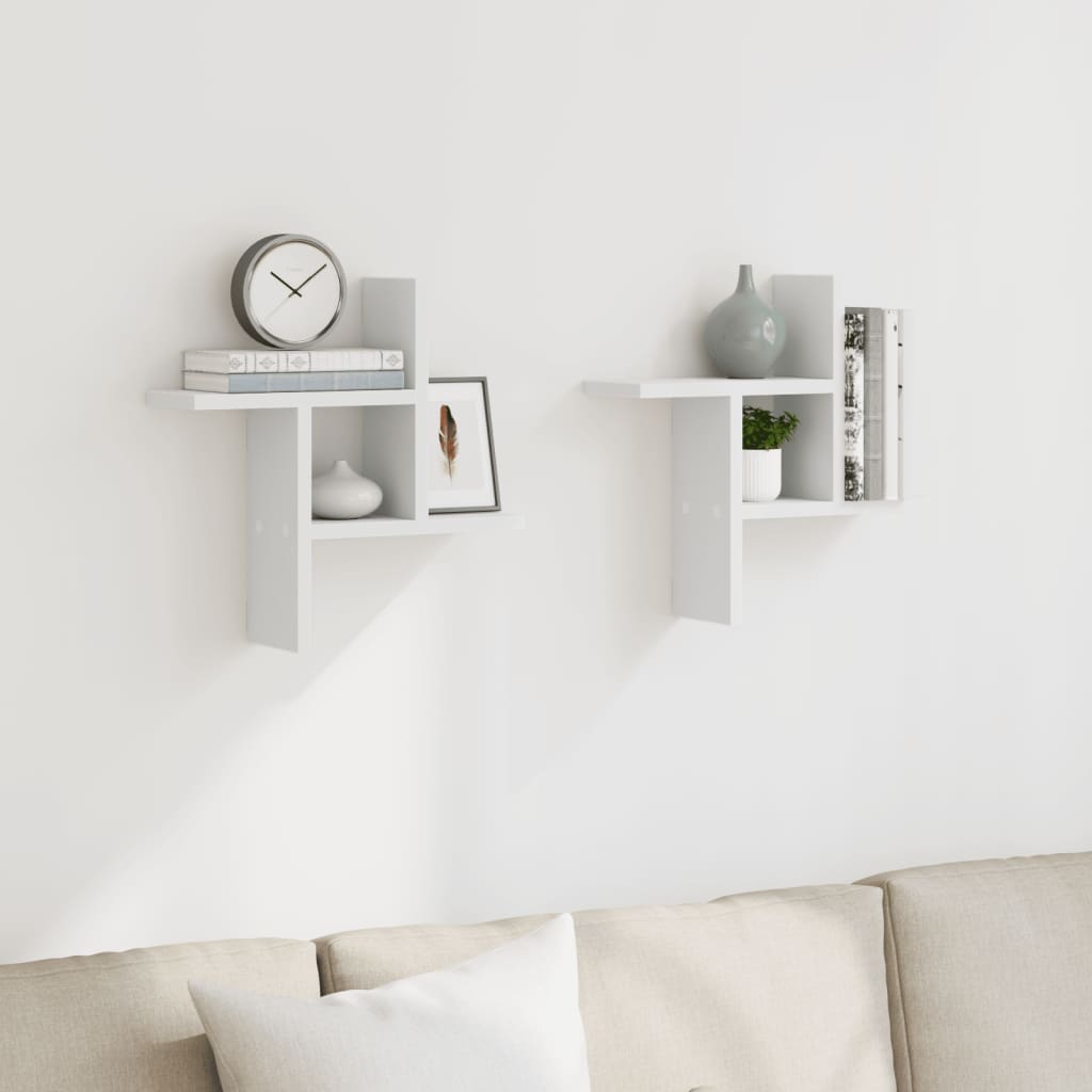 vidaXL Ραφιέρες Τοίχου 2 τεμ. Λευκές 38x12x38 εκ. από Επεξ. Ξύλο