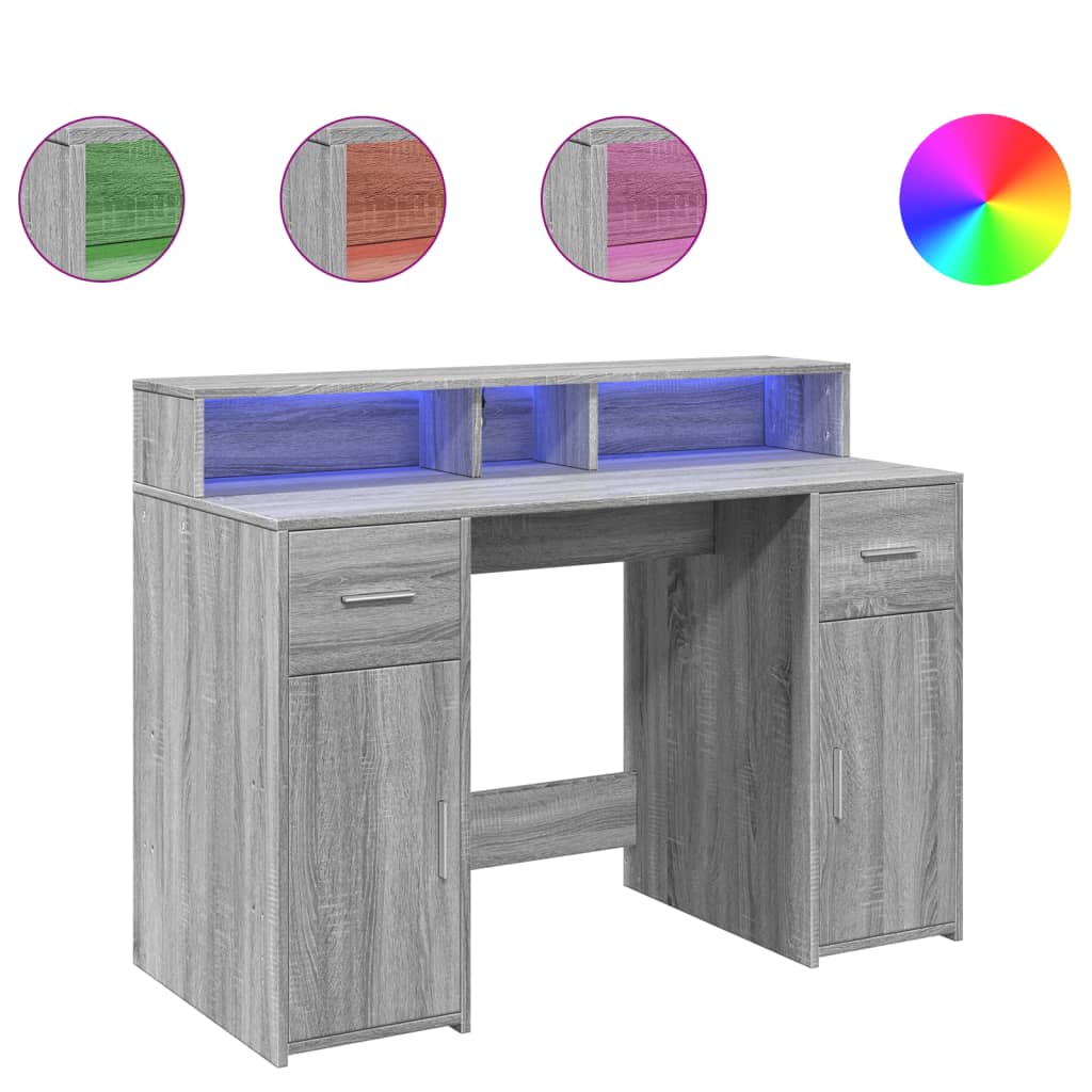 vidaXL Γραφείο με LED Γκρι Sonoma 120x55x91 εκ. Επεξεργ. Ξύλο