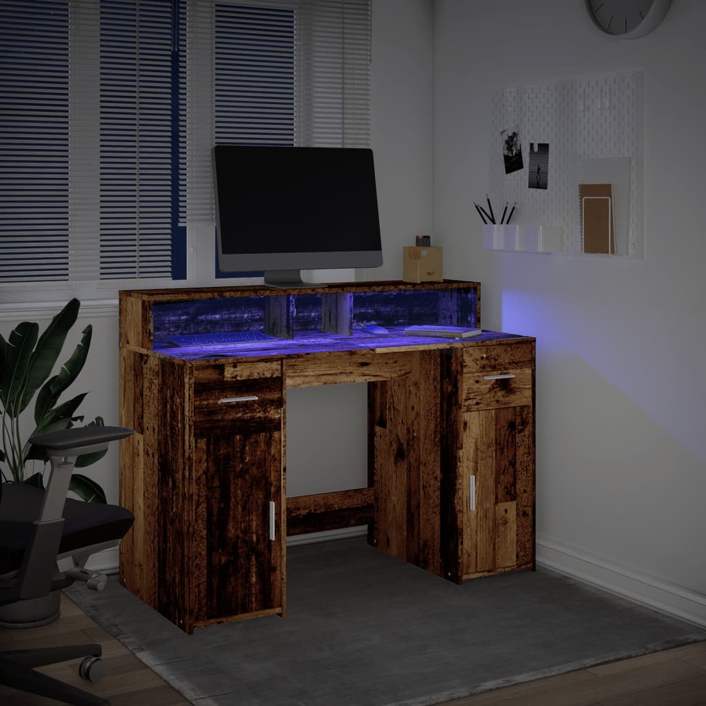 vidaXL Γραφείο με LED Όψη Παλαιού Ξύλου 120x55x91 εκ. Επεξεργ. Ξύλο