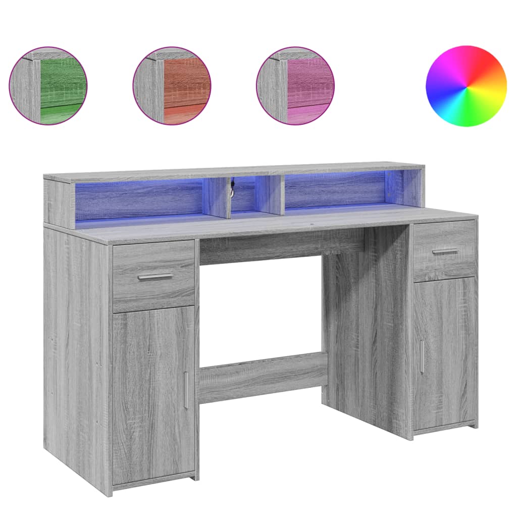 vidaXL Γραφείο με LED Γκρι Sonoma 140x55x91 εκ. Επεξεργ. Ξύλο