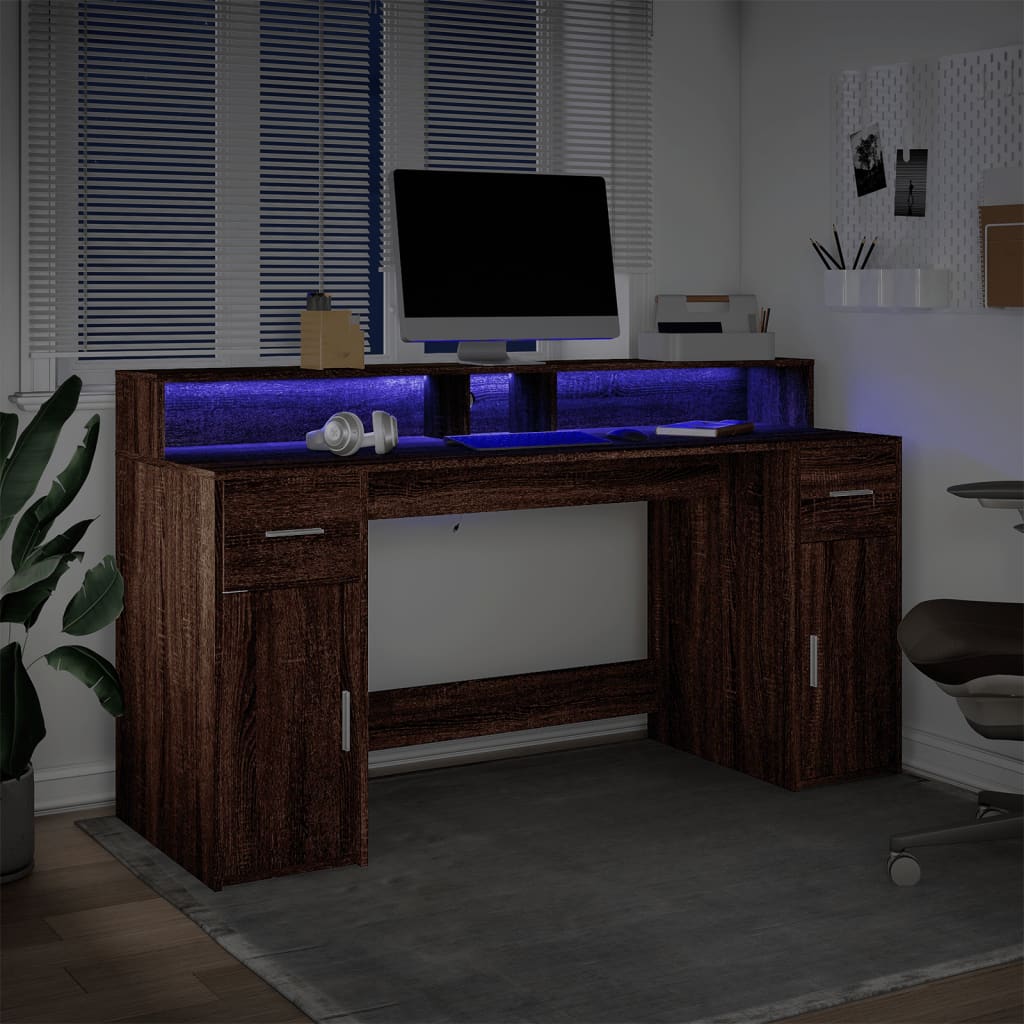vidaXL Γραφείο με LED Καφέ δρυς 160x55x91 εκ. Επεξεργ. Ξύλο