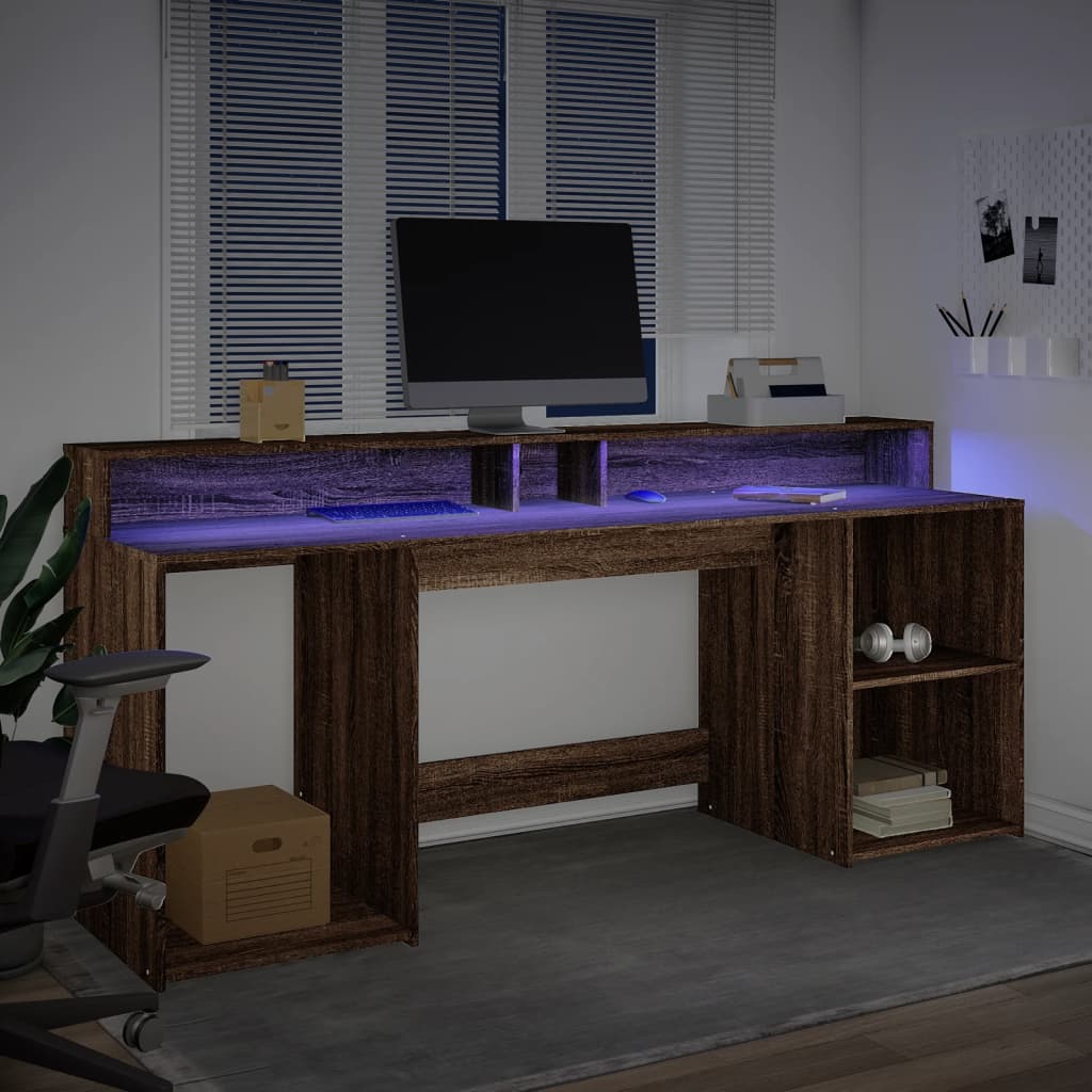 vidaXL Γραφείο με LED Καφέ δρυς 200x55x91 εκ. Επεξεργ. Ξύλο