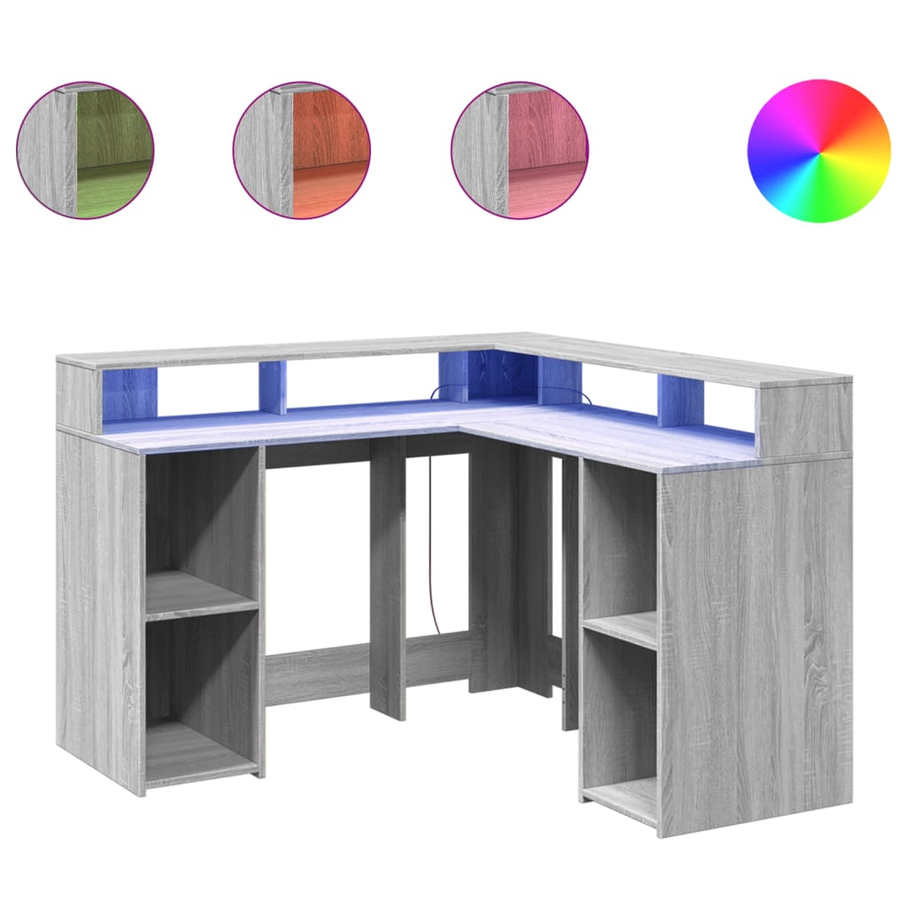vidaXL Γραφείο με LED Γκρι Sonoma 130x130x91 εκ. Επεξεργ. Ξύλο