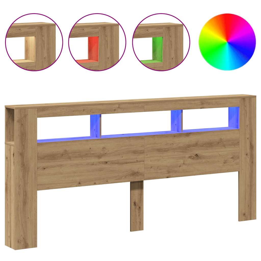 vidaXL LED κεφαλάρι Artisan Oak 220x18,5x103,5 cm Κατασκευασμένο ξύλο