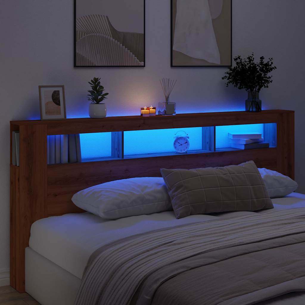 vidaXL LED κεφαλάρι Artisan Oak 220x18,5x103,5 cm Κατασκευασμένο ξύλο