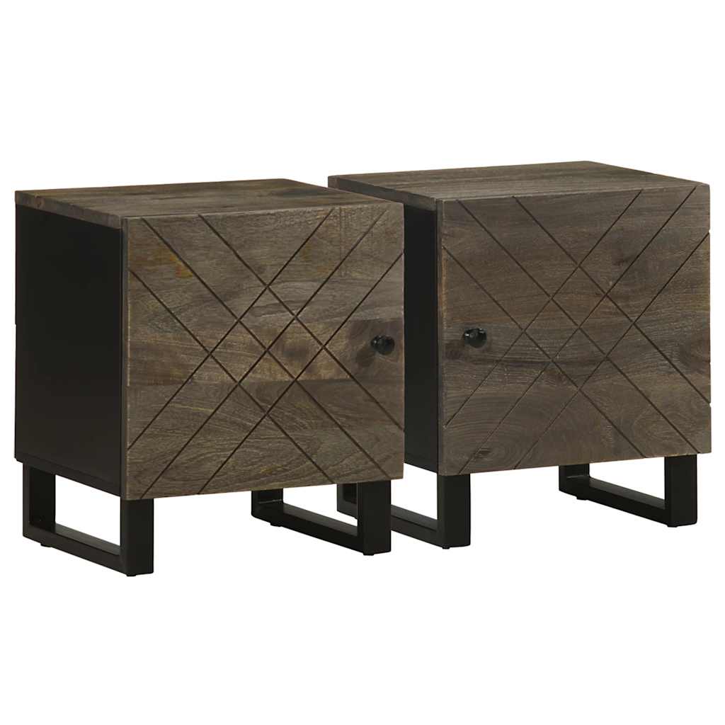 vidaXL Κομοδίνα 2 τεμ. Μαύρα 40 x 33 x 46 εκ. από Μασίφ Ξύλο Μάνγκο