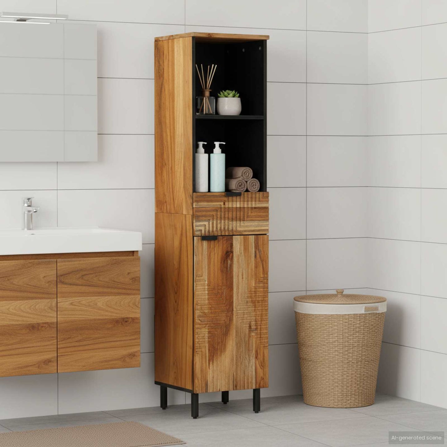 vidaXL Ντουλάπι Μπάνιου Solid Acacia Wood 38 x 33 x 160 εκ.