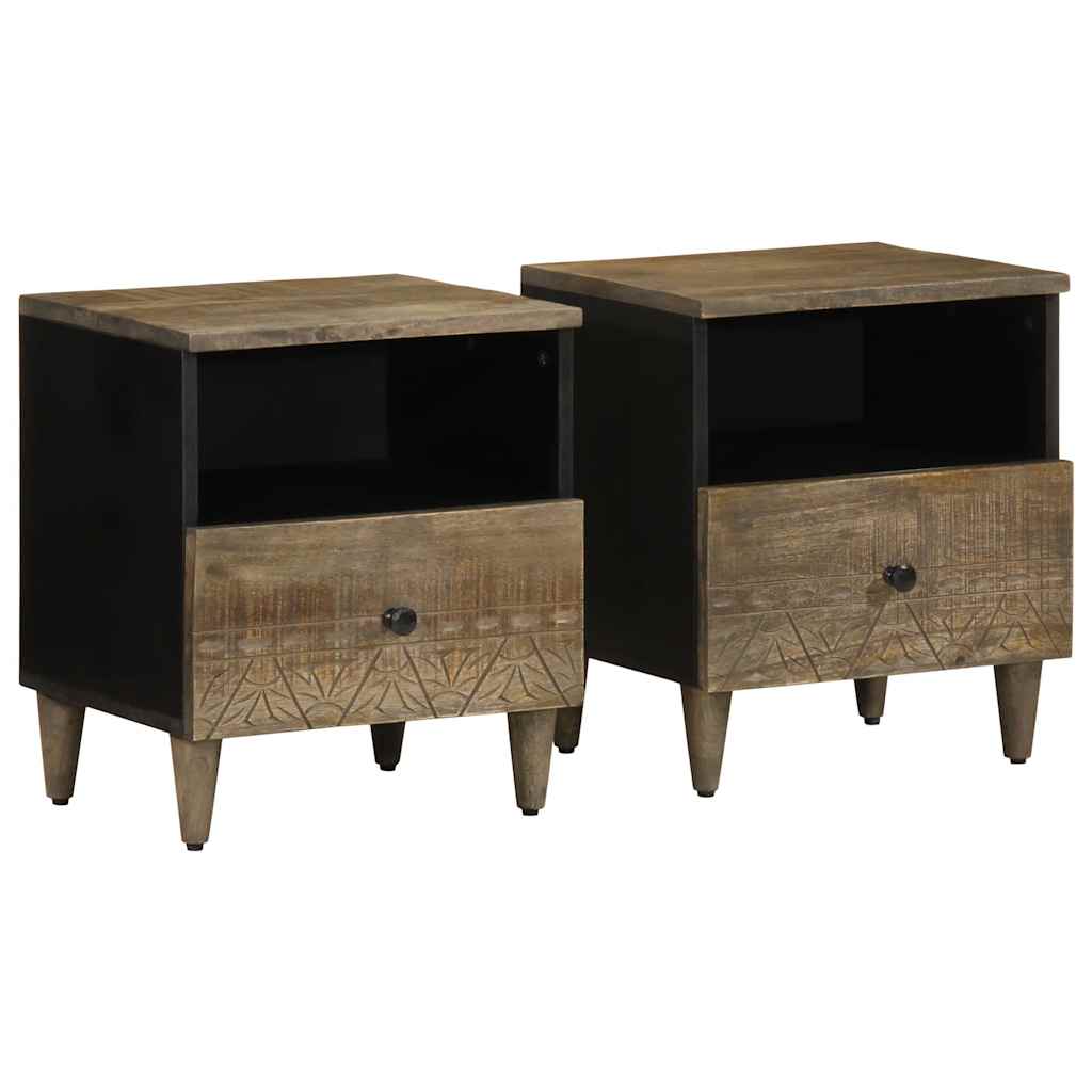 vidaXL Κομοδίνα 2 τεμάχια ανοιχτό γκρι 40x33x46 cm μασίφ ξύλο Mango
