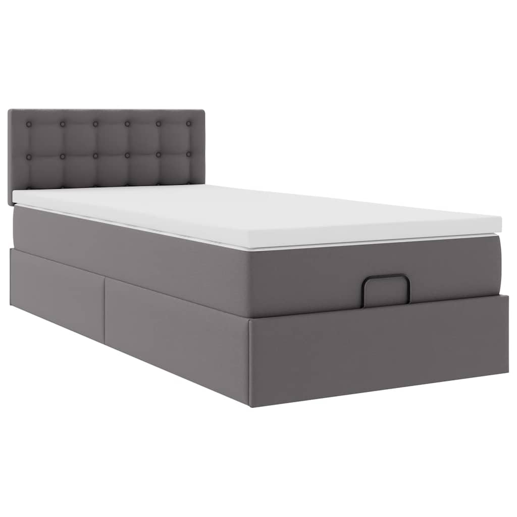 vidaXL Οθωμανικό κρεβάτι με στρώμα Γκρι 100x200cm Faux Leather