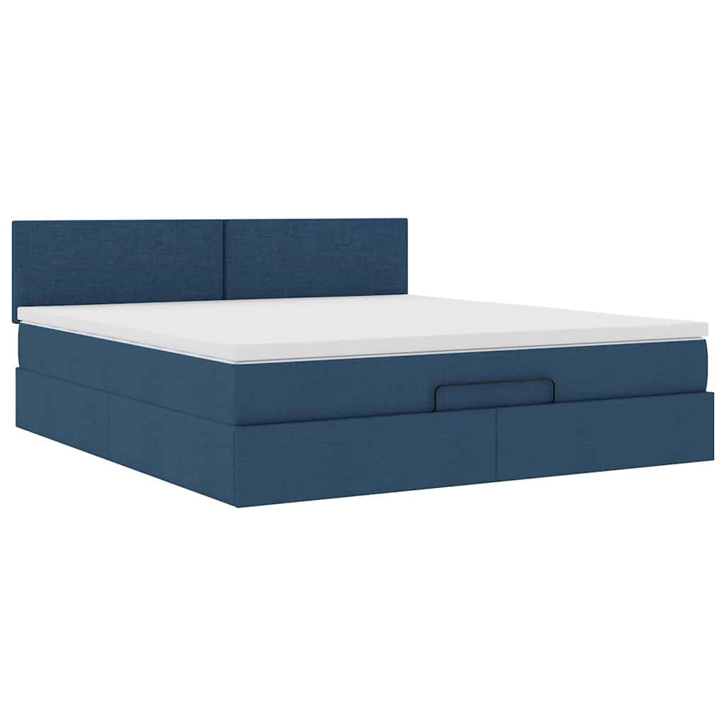 vidaXL Οθωμανικό κρεβάτι με στρώμα μπλε 180x200cm ύφασμα