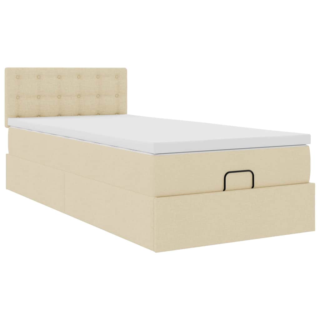 vidaXL Οθωμανικό κρεβάτι με στρώμα Cream 90x190cm ύφασμα