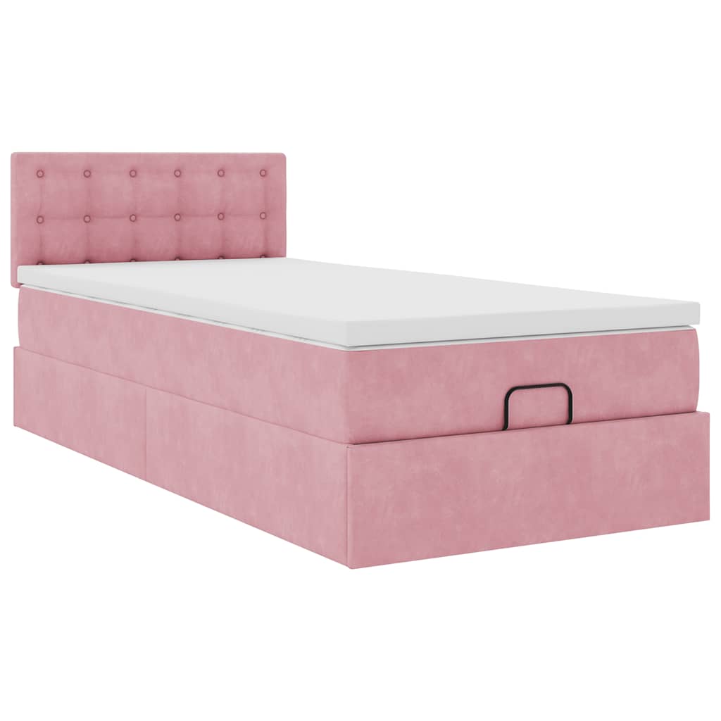 vidaXL Οθωμανικό κρεβάτι με στρώμα ροζ 90x200cm Velvet