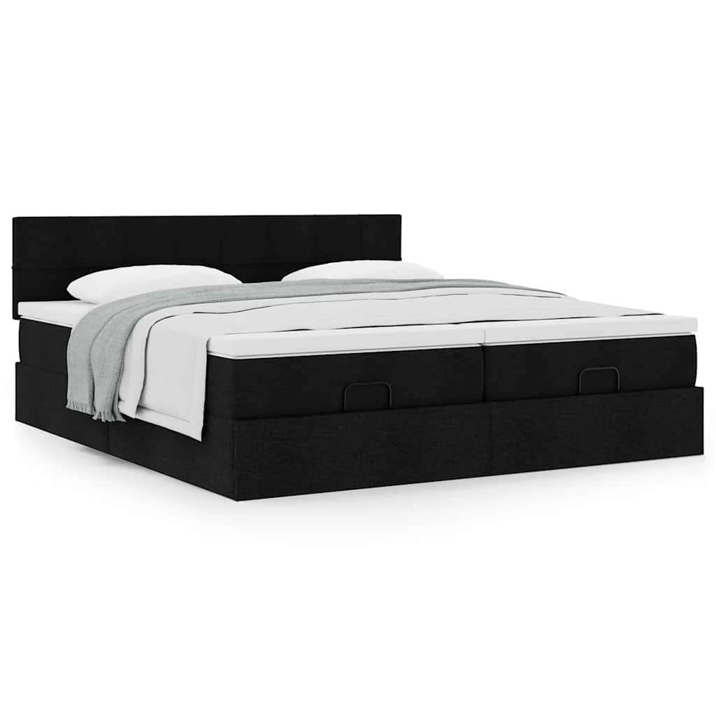 vidaXL Οθωμανικό κρεβάτι με στρώματα Μαύρο 180x200cm Ύφασμα