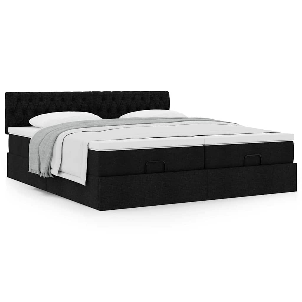 vidaXL Οθωμανικό κρεβάτι με στρώματα Μαύρο 180x200cm Ύφασμα