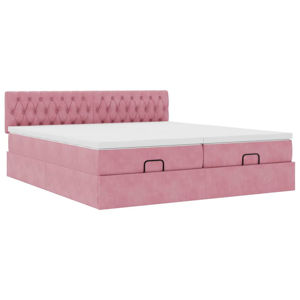 vidaXL Οθωμανικό κρεβάτι με στρώματα ροζ 160x200cm Velvet