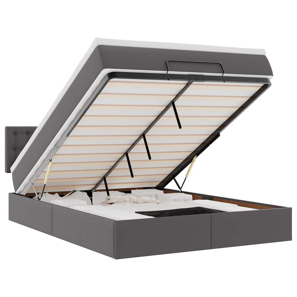 vidaXL Οθωμανικό κρεβάτι με στρώματα & LEDs Γκρι Faux Leather