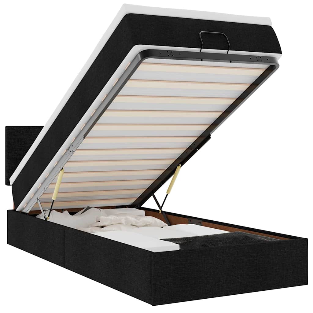 vidaXL Οθωμανικό κρεβάτι με στρώμα & LEDs Μαύρο ύφασμα 90x190cm