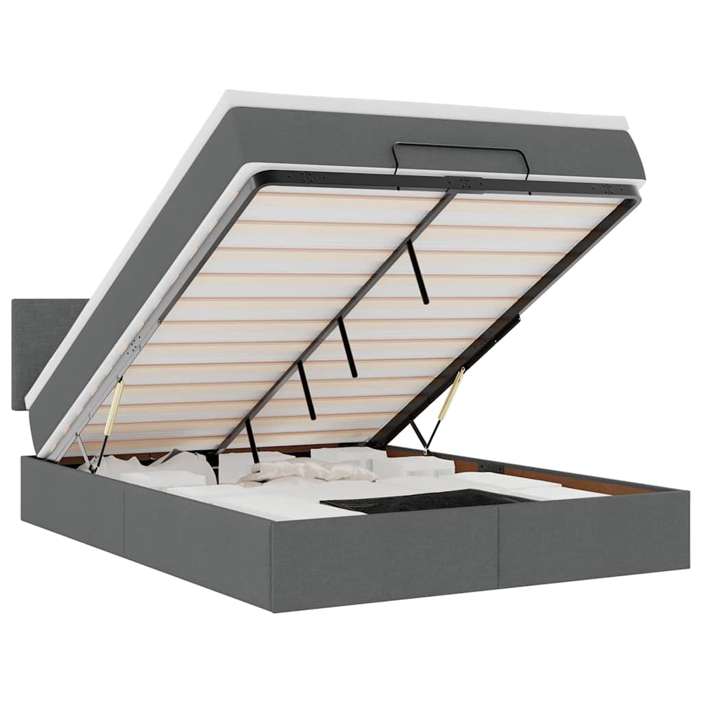 vidaXL Οθωμανικό κρεβάτι με στρώμα & LEDs Σκούρο γκρι 140x190cm Ύφασμα