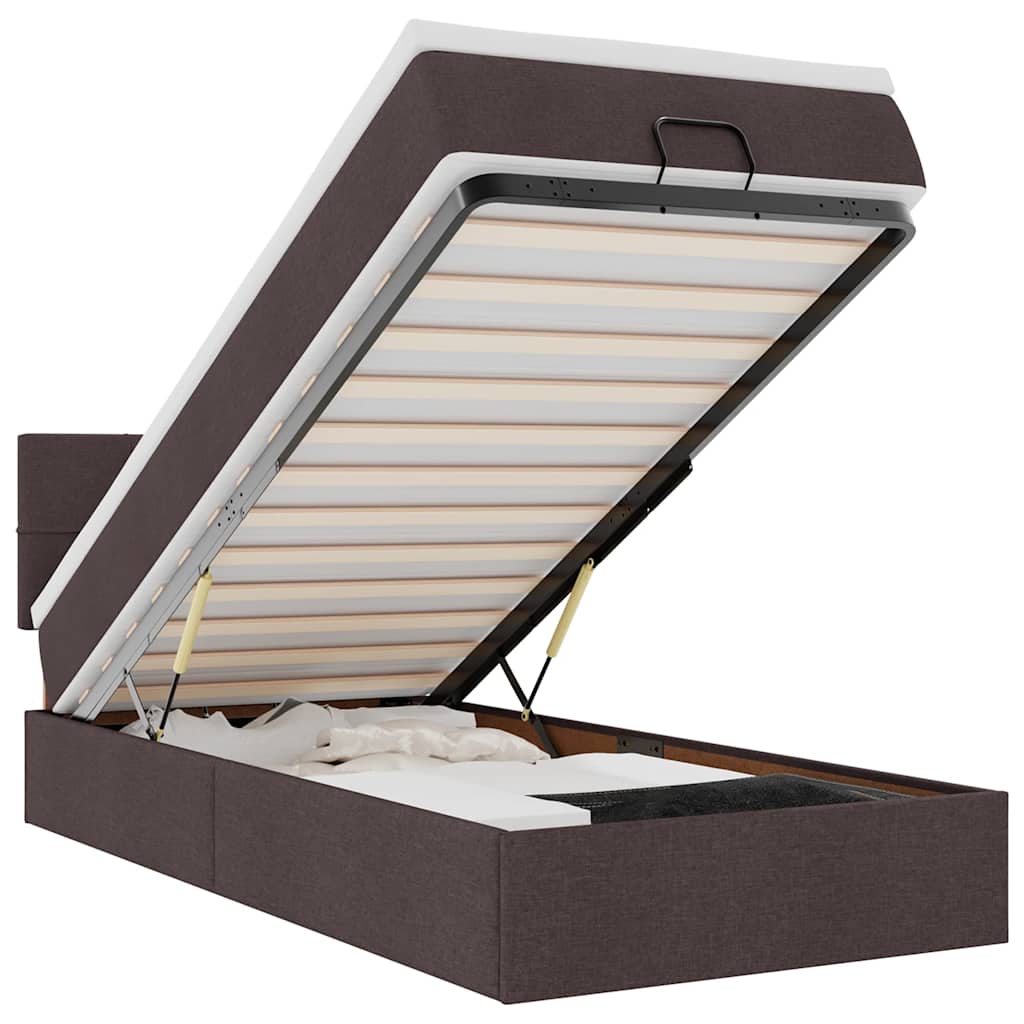 vidaXL Οθωμανικό κρεβάτι με στρώμα & LEDs Σκούρο καφέ 80x200cm ύφασμα