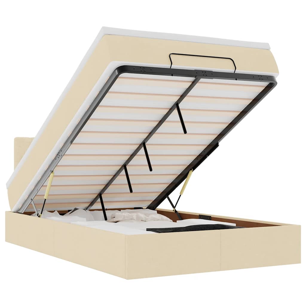 vidaXL Οθωμανικό κρεβάτι με στρώμα & LEDs Cream 120x200cm ύφασμα