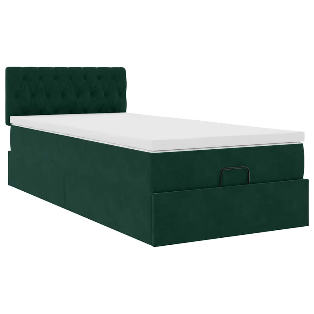 vidaXL Οθωμανικό κρεβάτι με στρώμα & LEDs Dark Green 90x190cm Velvet