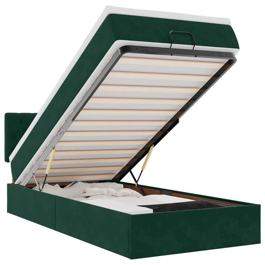 vidaXL Οθωμανικό κρεβάτι με στρώμα & LEDs Dark Green 100x200cm Velvet