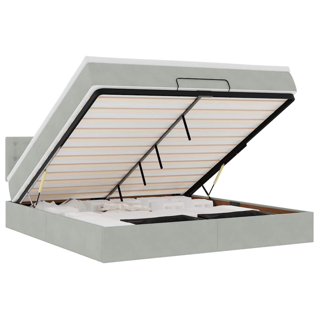 vidaXL Οθωμανικό κρεβάτι με στρώμα & LEDs Ανοιχτό γκρι Βελούδο