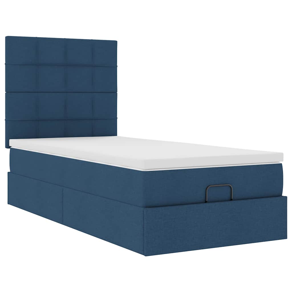vidaXL Οθωμανικό κρεβάτι με στρώμα μπλε 90x190cm ύφασμα
