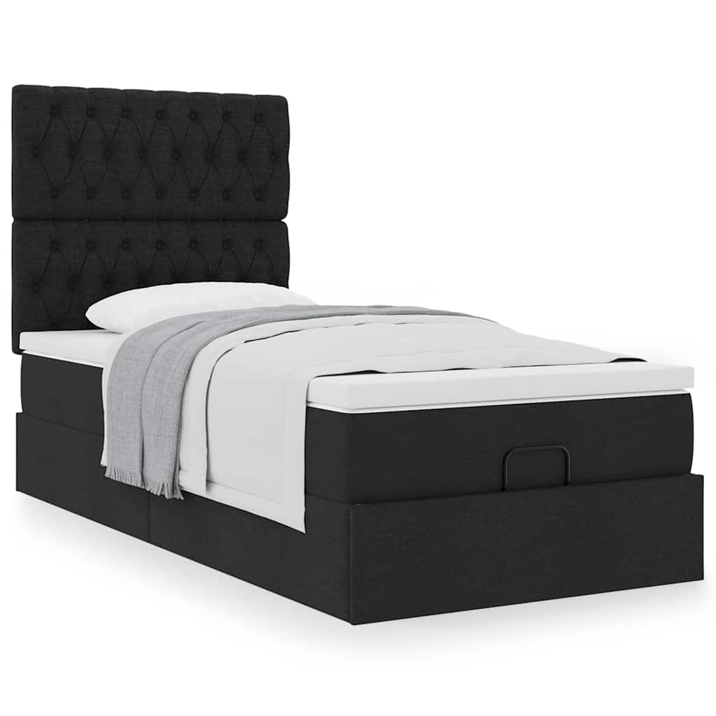 vidaXL Οθωμανικό κρεβάτι με στρώμα Μαύρο 90x190cm Ύφασμα