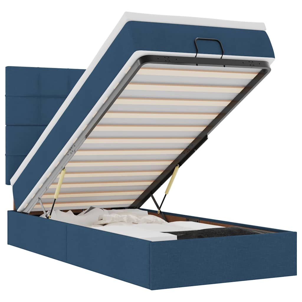 vidaXL Οθωμανικό κρεβάτι με στρώμα & LEDs Μπλε 90x200 cm Ύφασμα